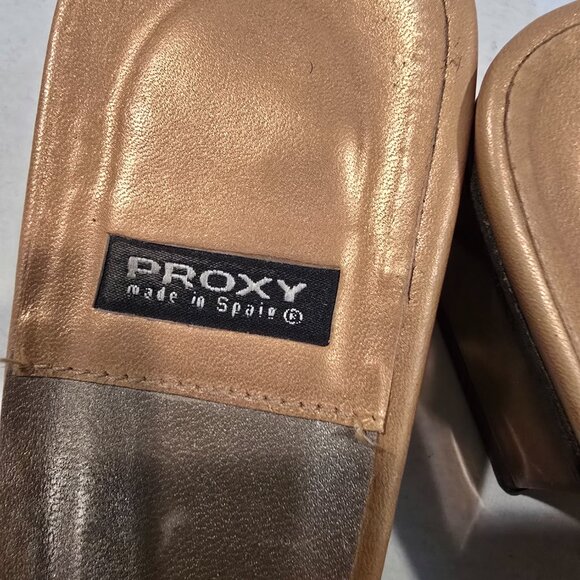 Gold Lame Slide Sandals Proxy Size 9 Made in Spain 2" heel - Picture 6 of 12